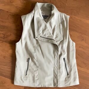 Vince Leather and Linen Asymmetrical Moto Vest-Medium